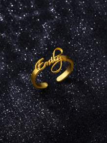 1 chiếc nhẫn thép không gỉ khắc tên tùy chỉnh, nhẫn khắc tên cá nhân, màu vàng thời trang, quà tặng trang sức phổ biến cho gia đình và bạn bè - Vàng - Xem 4