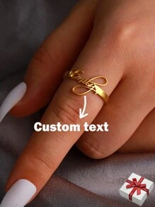 1 chiếc nhẫn thép không gỉ khắc tên tùy chỉnh, nhẫn khắc tên cá nhân, màu vàng thời trang, quà tặng trang sức phổ biến cho gia đình và bạn bè - Vàng - Xem 1