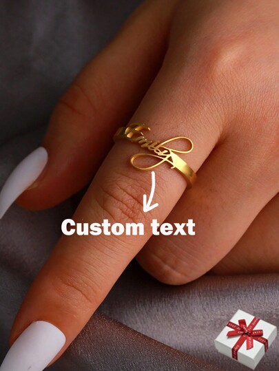 1 Stück personalisierter Edelstahlring mit Wunschnamen, individueller Namensring, modische Goldfarbe, beliebtes Schmuckgeschenk für Familie und Freunde