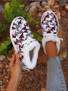 Damskie buty termiczne z płótna z wzorem bałwana, rozmiar EU Oversize, lekkie trampki damskie, buty codzienne w jednolitym kolorze, minimalistyczne modne wsuwane mokasyny dla kobiet
