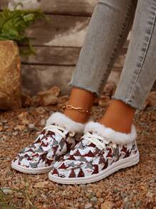 Damskie buty termiczne z płótna z wzorem bałwana, rozmiar EU Oversize, lekkie trampki damskie, buty codzienne w jednolitym kolorze, minimalistyczne modne wsuwane mokasyny dla kobiet