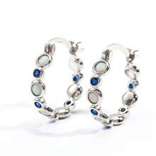 1 Đôi bông tai bạc đính đá mã não hai màu và đá zirconia lấp lánh, trang sức đồng cổ điển thanh lịch, phụ kiện hàng ngày. - Hoa tai - Xem 11