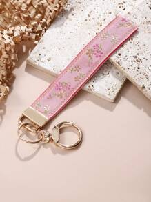 1 件锌合金提花织带钥匙扣和钥匙圈，女士汽车钥匙扣，女士优雅包包吊坠钥匙扣，女士时尚织带钥匙扣，通用钥匙扣，女士时尚钥匙扣（因拍摄灯光和角度可能存在轻微色差，以实际产品颜色为准）