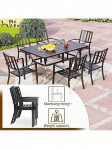 8-Piece Patio Dining Set Outdoor Patio Table And Chairs With Umbrella,Beige - 1 - View 3