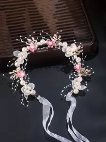 1pc Flower Girl Headpiece, Korean Princess Forest Style Floral Crown Headband, Suitable For Weddings, Parties, Formal Ceremonies, Pearl Flower Wreath Headband, Sweet European-Style Wedding Teen Headpiece. Valentine's Day Gift. - Multicolor - View 8