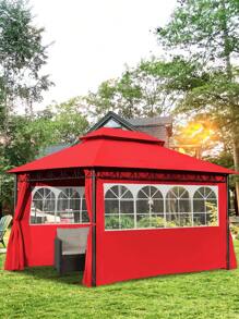 Gazebos 10'x10' Canopy Tent Waterproof Canopies With 2 Sidewalls - Red - View 1