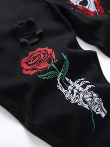 1 pièce Pantalon de survêtement pour homme Streetwear, avec motif brodé de crâne rose, détails de poche, tissu respirant en toile anti-déchirure et coupe épaissie pour les quatre saisons, adapté pour se promerner en ville, traîner et pour des activités de plein air parent-enfant.