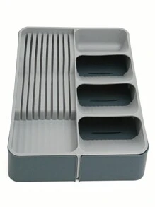 Conjunto Organizador de Gaveta Cozinha Porta Talheres e Facas com Divisórias Nichos Separados - Cinza - Visão 4