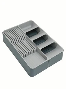 Conjunto Organizador de Gaveta Cozinha Porta Talheres e Facas com Divisórias Nichos Separados - Cinza - Visão 7