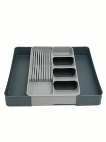 Conjunto Organizador de Gaveta Cozinha Porta Talheres e Facas com Divisórias Nichos Separados - Cinza - Visão 5