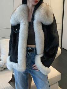 1 pezzo Giacca da donna con colletto morbido e peloso a tinta unita