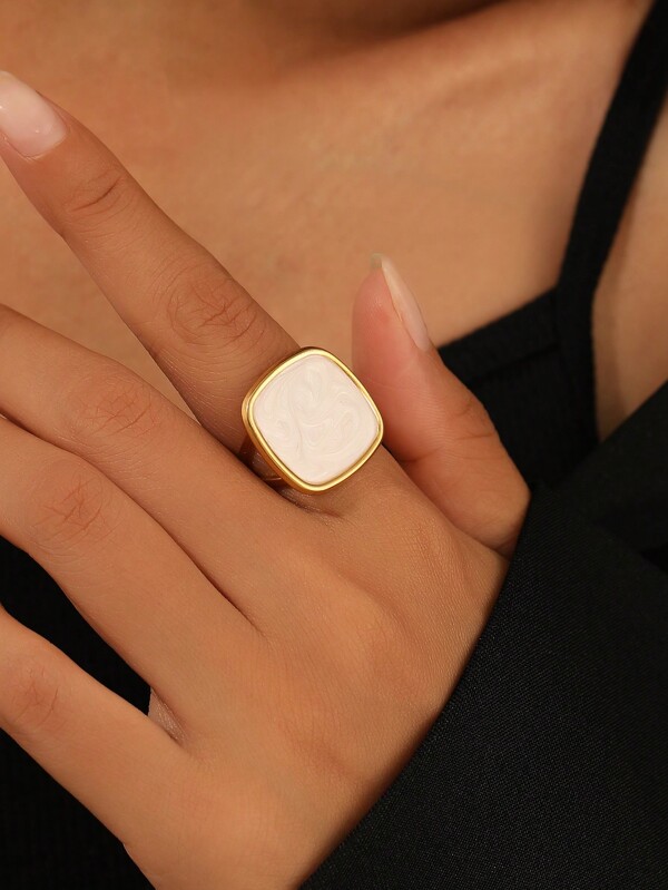 COINBUFF 1 peça Anel Aberto Ajustável Minimalista de Aço Inoxidável Banhado a Ouro com Esmalte Quadrado para Mulheres