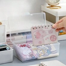 1 hộp đựng đồ bằng nhựa trong suốt, hộp đựng đồ dùng văn phòng, hộp đựng vật dụng nhỏ, hộp đa năng đựng đồ dùng nhỏ, đồ chơi, trang sức, sticker, thẻ nhỏ, đồ dùng văn phòng phẩm, hộp đựng bút, phụ kiện văn phòng phẩm. - Hình chữ nhật - Xem 3
