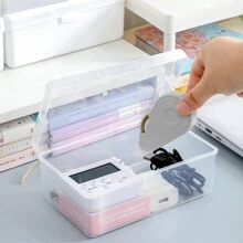 1 hộp đựng đồ bằng nhựa trong suốt, hộp đựng đồ dùng văn phòng, hộp đựng vật dụng nhỏ, hộp đa năng đựng đồ dùng nhỏ, đồ chơi, trang sức, sticker, thẻ nhỏ, đồ dùng văn phòng phẩm, hộp đựng bút, phụ kiện văn phòng phẩm. - Hình chữ nhật - Xem 4