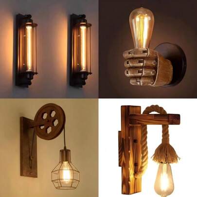 1pc Vintage Industrial Rustic Pipe Wall Lamp, Retro Polia Wall Sconce para sala de jantar, bar, clube