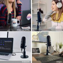 Microphone With Stand, Multifunctional Wireless Microphone, Condenser Microphone, Microphone Compatible With PC, PS4, Karaoke Microphone, USB Microphone For Streaming, Recording - Black - Black - View 5