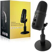 Microphone With Stand, Multifunctional Wireless Microphone, Condenser Microphone, Microphone Compatible With PC, PS4, Karaoke Microphone, USB Microphone For Streaming, Recording - Black - Black - View 1