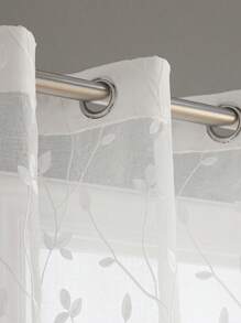 1pc Embroidered Sheer Curtain, Softens Light, Perforated, Grommet Top, Semi-Transparent Filtering Curtain, Suitable For Home Or Office Use, Solid Color, Farmhouse Style For Living Room, Bedroom, Balcony, Home Decor - White - View 4