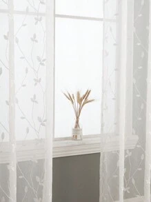 1pc Embroidered Sheer Curtain, Softens Light, Perforated, Grommet Top, Semi-Transparent Filtering Curtain, Suitable For Home Or Office Use, Solid Color, Farmhouse Style For Living Room, Bedroom, Balcony, Home Decor - White - View 5