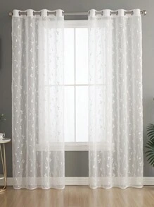 1pc Embroidered Sheer Curtain, Softens Light, Perforated, Grommet Top, Semi-Transparent Filtering Curtain, Suitable For Home Or Office Use, Solid Color, Farmhouse Style For Living Room, Bedroom, Balcony, Home Decor - White - View 3