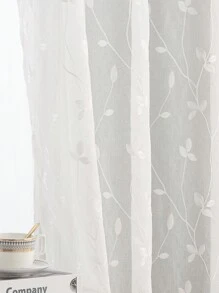 1pc Embroidered Sheer Curtain, Softens Light, Perforated, Grommet Top, Semi-Transparent Filtering Curtain, Suitable For Home Or Office Use, Solid Color, Farmhouse Style For Living Room, Bedroom, Balcony, Home Decor - White - View 6