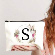 Bolsa de maquiagem com estampa floral e de letras chique de outono - Bolsa de cosméticos de lona reutilizável e moderna com grande capacidade Bolsa de armazenamento de viagem para mulheres Bolsas de grife, bolsa de cosméticos de viagem portátil personalizada com zíper, ideal para bolsa de festa de casamento e presente feminino, bolsa de papelaria escolar, presente de festa Bolsa de maquiagem para itens essenciais de viagem Bolsas de maquiagem Organizador de maquiagem Organizador de maquiagem Armazenamento de maquiagem Bolsa de maquiagem Bolsa de maquiagem - Branco - Ver 15