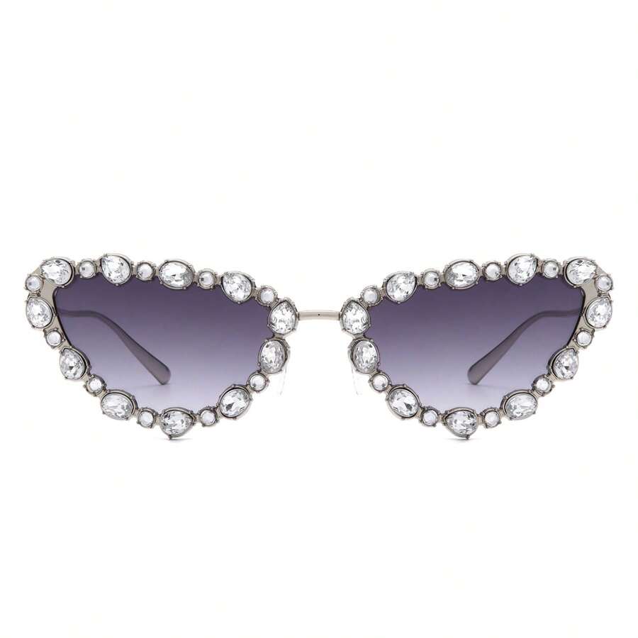 Cat Eye Sunglasses Rhinestone Embellished Luxury Frame With Polarized UV Mirrored Lenses, Glamorous Women's Designer Glasses For Women's Luxury Vibes, Evening Events, Celebrations, Weddings And Red Carpet Looks - 漸層紫 - 查看 1