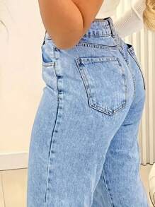 Chicsale Straight Jeans, Diagonal Pocket Loose Style Street Fashion Brand Loose Jeans, Ladies Jeans And Clothing - 淺色水洗藍 - 查看 3