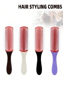 1pc 9 Rows Detangling Styling Brush, Easy To Clean Hair Brush, Use For Styling, Detangling, Shaping, Smoothing, Blow-Drying, Separating, Curl Defining, Suitable And Men's Curly Hair Comb, Hair Brush, Comb, Hair Tools, Hair Products And Accessories For Barber Salon Beauty Brushes, Edge Brush Hair Comb, Comb Hair, Detangling Brush, Comb, Slick Back Brush, Hairbrush, Edge Brush Hair Brush, Detangling Brushes, Hair Tools, Hair Stuff, Hair Care, Curly Hair Brush, Barber, Hairdressing Equipment, Hairstyle, Hairdressing - Multicolor - View 6