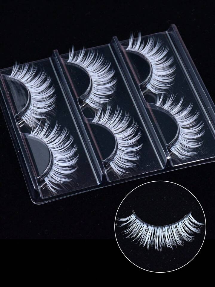 3 Pairs Halloween White Lashes Dramatic Cateye White Color False Eyelashes 3D Natural Wispy Colored Lashes For Cosplay Makeup Party