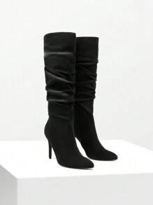 Knee High Boots For Women, Pointed Toe Stiletto High Heel Slouchy Suede Sexy Comfortable All-Day Wear For Dating And Party Tall Boots - Black - View 6