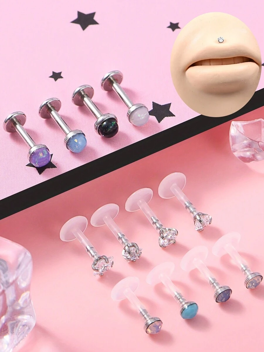 12 piezas de anillos de labio Bioflex claros, pendientes de plástico para piercing de Medusa/Monroe, pendientes de plano posterior de tono de piel, retentores de encaje a presión, joyería de 16G de 6mm para Pierce Ashley, Helix para uso en el trabajo - transparente - Ver 1