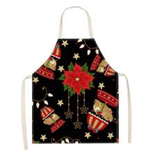 1 件圣诞驯鹿、“HoHoHo”和圣诞老人 3D 图案亚麻围裙，适合家庭烹饪、厨房和烹饪爱好者 - 彩色 - 查看 13