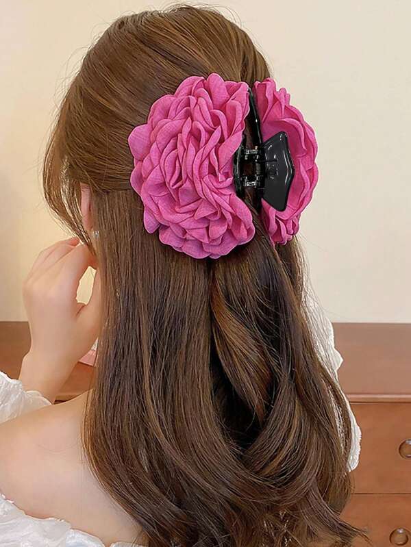 1pc Women Flower Decor Fashion Hair Claw For Hair Decoration Boho Valentine's Day Claw Clips Hair Clips Hair Jaw Clip Hair Clamps Hair Clutch Hair Catcher Clip Fall Winter Hair Accessories For Women For Vacation Outfits Woman Summer