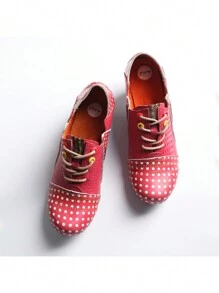 1 Pair Of Ladies Leather Polka Dot Shallow High Heel Single Shoes Fashion Retro Wear Autumn And Winter New Leather Shoes - 紅色 - 查看 5