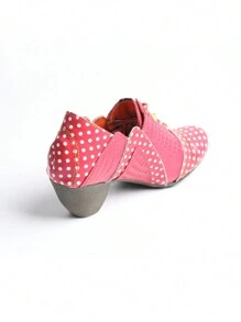 1 Pair Of Ladies Leather Polka Dot Shallow High Heel Single Shoes Fashion Retro Wear Autumn And Winter New Leather Shoes - 紅色 - 查看 3
