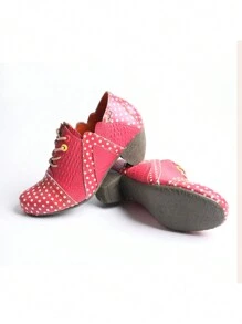 1 Pair Of Ladies Leather Polka Dot Shallow High Heel Single Shoes Fashion Retro Wear Autumn And Winter New Leather Shoes - 紅色 - 查看 4