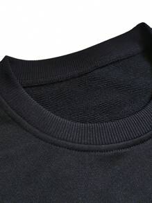 Men's Casual Letter Print Crew Neck Sweatshirt, Spring And Autumn - Black - View 3