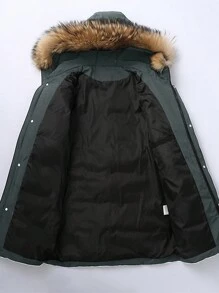 Men's Simple Solid Color Warm Hooded Shearling Collar Long Sleeve Multi-Pocket Thick Coat