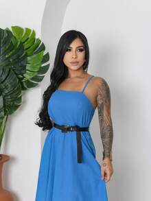 Women's Long Linen Dress - Azul - Ver 3