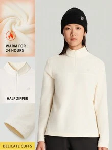 TECTOP Women's Outdoor Fleece Top Long-Sleeve T-Shirt Style Bottom Fall/Winter Half-Zip Design Easy On/Off Ideal For Camping And Hiking - White - View 1