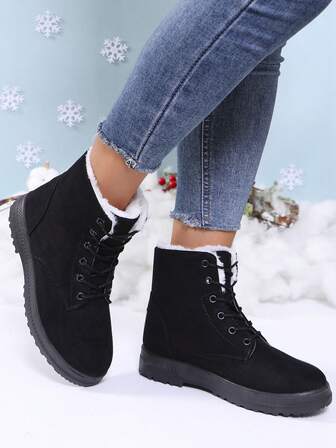 Plus Size 35-44 Women's Warm Lightweight Snow Boots, Short Shaft, Padded, Round Toe, Anti-Slip, Flat, For Winter