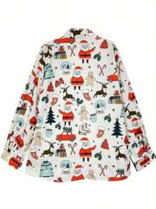 Nova moda plus size mulheres padrões de natal blusa de manga comprida