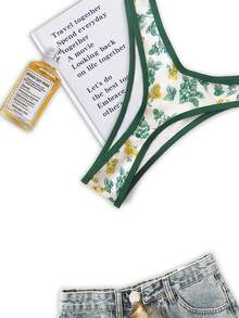 Women's Floral Print Bikini Swimsuit Set, Summer Beach - Green - View 5