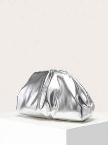 女士手提包，PU褶皱云朵材质，多功能大容量，时尚简约，适合购物和外出 - 銀色 - 查看 4