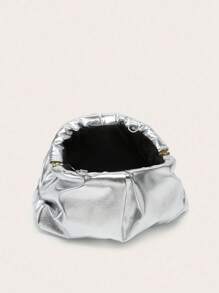 女士手提包，PU褶皱云朵材质，多功能大容量，时尚简约，适合购物和外出 - 銀色 - 查看 2