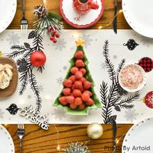 Merry Christmas Table Runner, Christmas Tree Kitchen Dining Table Decor, Flowers Table Placemat Winter Holiday Farmhouse Home Decoration Indoor Outdoor Party Supply Holiday Hanppy New Year Gift - Multicolor - View 4