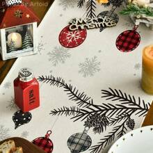 Merry Christmas Table Runner, Christmas Tree Kitchen Dining Table Decor, Flowers Table Placemat Winter Holiday Farmhouse Home Decoration Indoor Outdoor Party Supply Holiday Hanppy New Year Gift - Multicolor - View 3