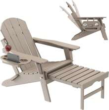 FOOWIN Silla Adirondack ajustable con otomana retráctil, silla Adirondack plegable de HDPE con portavasos, silla para hoguera para exteriores resistente a todo tipo de clima