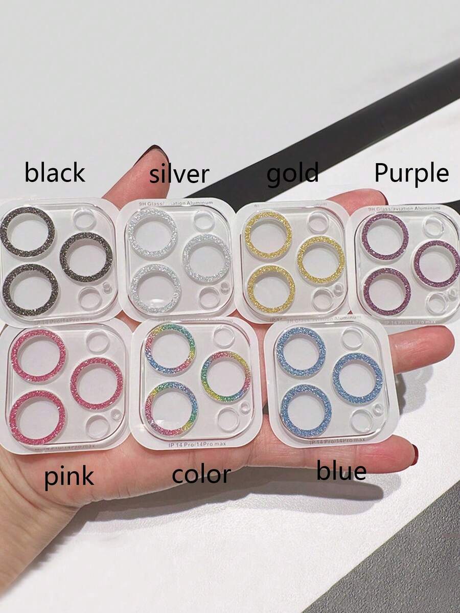 1pc Glitter Tempered Glass Camera Lens Protective Film Compatible With